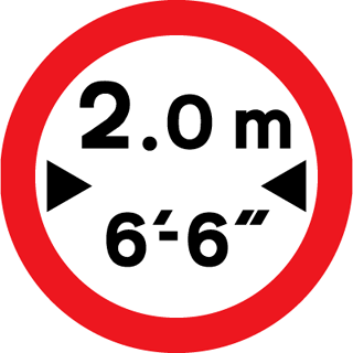 2.0 metre width restriction road sign