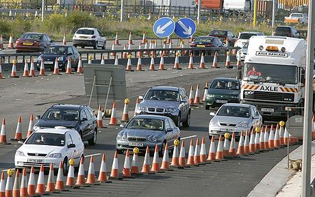 Motorway roadworks and cones
